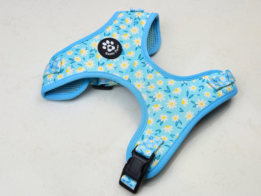 Blue with small white flowers Sassy Paws Adjustable Dog Harness